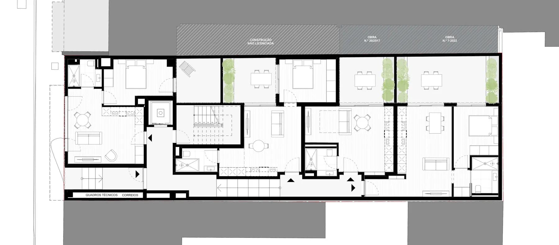 Ground-floor plan of the Arena building showing entrance, stairs and ground-floor homes